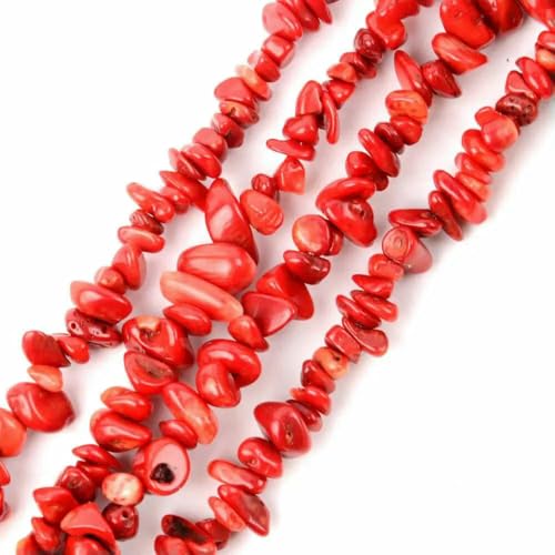 Unregelmäßige Freeform-Chip-Kiesperlen, Naturstein, Amethyste, Tigerauge-Perlen zur Schmuckherstellung, 3–5–8–12 mm, DIY-Halskette, 40,6 cm, Rote Koralle, 8–12 mm, 40,6 cm von QPFNEI