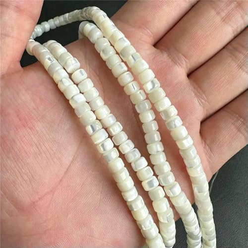 Weiße Perlmutt-Muschelperlen, Reisform, Herz, natürliche Muschel, Röhrenblatt, Rondelle-Perlen für die Schmuckherstellung, DIY, 15 Zoll - 19 Fass, 4 x 6 mm von QPFNEI