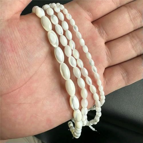 Weiße Perlmutt-Muschelperlen, Reisform, Herz, natürliche Muschel, Röhrenblatt, Rondelle-Perlen zur Schmuckherstellung, DIY, 15 Zoll - 16 Reis 6 x 12 mm von QPFNEI