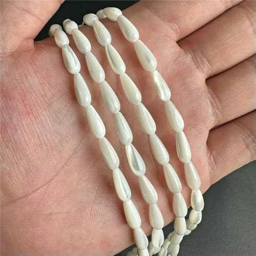 Weiße Perlmutt-Muschelperlen, Reisform, Herz, natürliche Muschel, Röhrenblatt, Rondelle-Perlen zur Schmuckherstellung, DIY, 15 Zoll - 20 Wassertropfen, 5 x 12 mm von QPFNEI