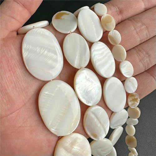 Weiße Perlmutt-Muschelperlen, Reisform, Herz, natürliche Muschel, Röhrenblatt, Rondelle-Perlen zur Schmuckherstellung, DIY, 15 Zoll - 21 Oval, 8 x 12 mm von QPFNEI