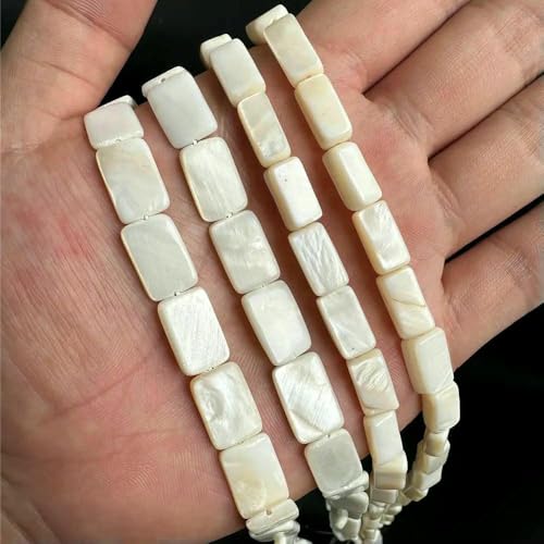 Weiße Perlmutt-Muschelperlen, Reisform, Herz, natürliche Muschel, Röhrenblatt, Rondelle-Perlen zur Schmuckherstellung, DIY, 15 Zoll - 30 Rechteck, 8 x 12 mm von QPFNEI