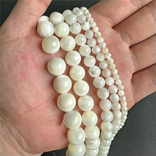 Weiße Perlmutt-Muschelperlen, Reisform, Herz, natürliche Muschel, Röhrenblatt, Rondelle-Perlen zur Schmuckherstellung, DIY, 15 Zoll - 33 rund, 6 mm von QPFNEI