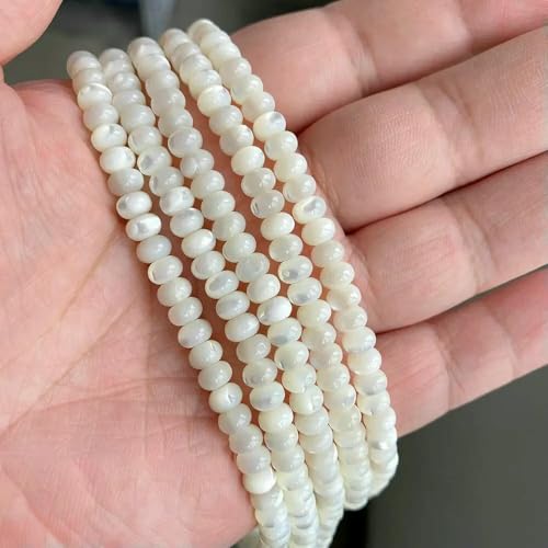 Weiße Perlmutt-Muschelperlen, Reisform, Herz, natürliche Muschel, Röhrenblatt, Rondelle-Perlen zur Schmuckherstellung, DIY, 15 Zoll - 36 Rondelle, 4 x 6 mm von QPFNEI
