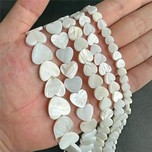 Weiße Perlmutt-Muschelperlen, Reisform, Herz, natürliche Muschel, Röhrenblatt, Rondelle-Perlen zur Schmuckherstellung, DIY, 15 Zoll - 38 Herz, 10 mm von QPFNEI