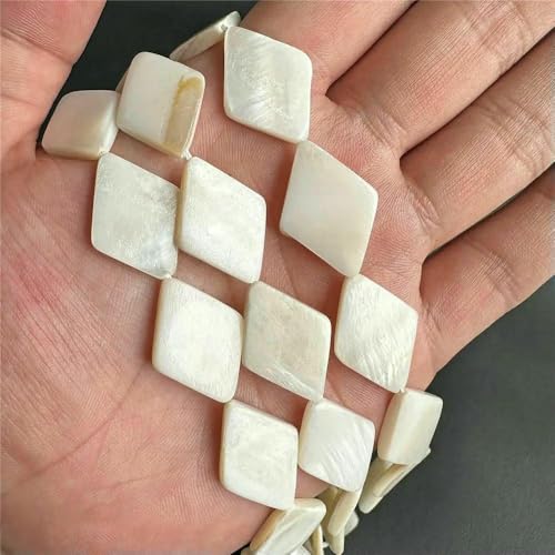 Weiße Perlmutt-Muschelperlen, Reisform, Herz, natürliche Muschel, Röhrenblatt, Rondelle-Perlen zur Schmuckherstellung, DIY, 15 Zoll - 40 Rauten, 20 x 30 mm von QPFNEI
