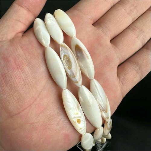 Weiße Perlmutt-Muschelperlen, Reisform, Herz, natürliche Muschel, Röhrenblatt, Rondelle-Perlen zur Schmuckherstellung, DIY, 15 Zoll - 43 Marquise, 10 x 30 mm von QPFNEI
