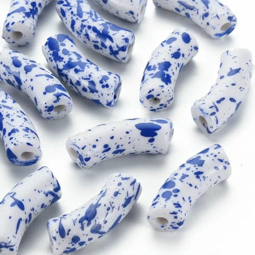 ca. 148 Stück/500 g undurchsichtige gebogene Acrylröhrenperlen, Edelsteinimitatperlen für DIY-Armbänder, Schmuckherstellungszubehör, Blau, 36 x 13,5 x 11 mm, 148 Stück von QPFNEI