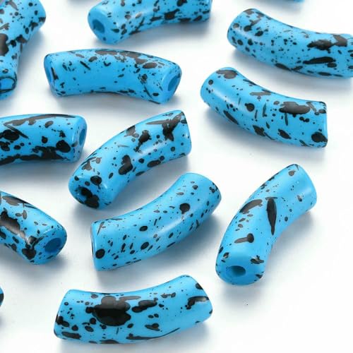 ca. 148 Stück/500 g undurchsichtige gebogene Acrylröhrenperlen, Edelsteinimitatperlen für DIY-Armbänder, Schmuckherstellungszubehör, Dunkelhimmelblau, 32 x 10 x 8 mm, 300 Stück von QPFNEI