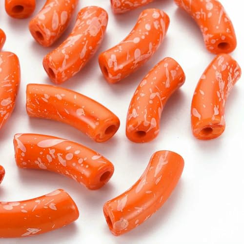 ca. 148 Stück/500 g undurchsichtige gebogene Acrylröhrenperlen, Edelsteinimitatperlen für DIY-Armbänder, Schmuckherstellungszubehör, Koralle, 32 x 10 x 8 mm, 300 Stück von QPFNEI