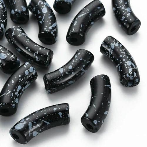 ca. 148 Stück/500 g undurchsichtige gebogene Acrylröhrenperlen, Edelsteinimitatperlen für DIY-Armbänder, Schmuckherstellungszubehör, Schwarz, 32 x 10 x 8 mm, 300 Stück von QPFNEI