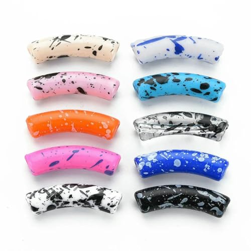 ca. 148 Stück/500 g undurchsichtige gebogene Acrylröhrenperlen, Edelsteinimitatperlen für DIY-Armbänder, Schmuckherstellungszubehör, gemischte Farben, 36 x 13,5 x 11 mm, 148 Stück von QPFNEI