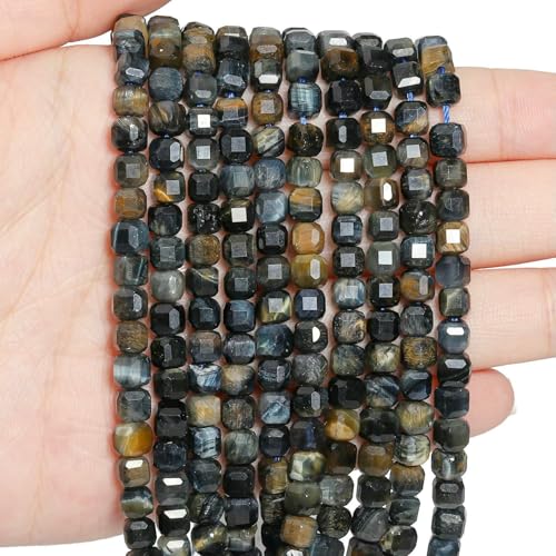 mm 8 mm AAA facettierter Würfel Naturstein Schwarze Tigerauge-Perlen Quadratische Abstandsperlen zur Schmuckherstellung DIY-Armbänder Zubehör-Schwarzes Tigerauge-8 mm ca. 47 Stück von QPFNEI