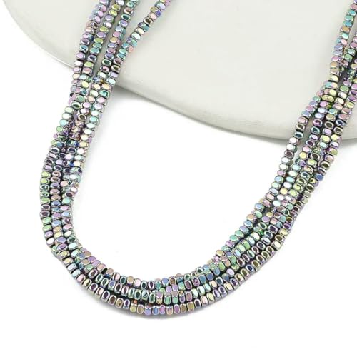 x 3 x 2 mm, vergoldeter/silberner Hämatit-Naturstein, flache, quadratische Abstandshalter, lose Perlen zur Schmuckherstellung, DIY-Armbänder, Halsketten – Hellviolett – 3 x 3 x 2 m von QPFNEI