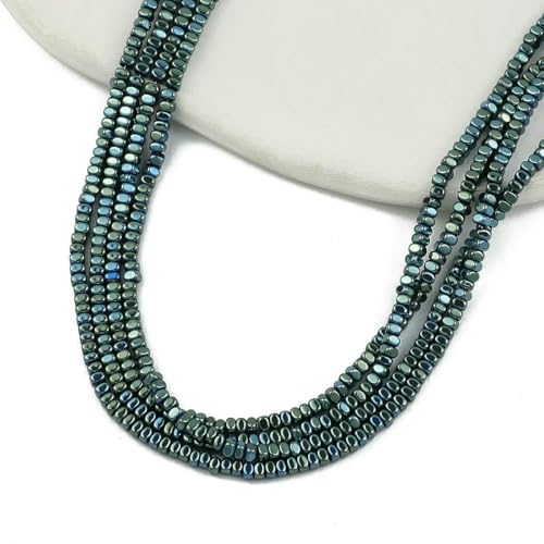 x 3 x 2 mm, vergoldeter/silbriger Hämatit-Naturstein, flache, quadratische Abstandshalter, lose Perlen zur Schmuckherstellung, DIY-Armbänder, Halsketten, Grün, 3 x 3 x 2 mm, 200 Stüc von QPFNEI