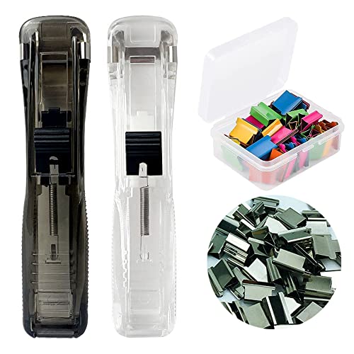 QPINGH 2 Stück Clam Clip Spender, tragbarer Handheld-Papierklammer-Spender mit 100 wiederverwendbaren Edelstahl-Metall-Nachfüll-Clips, schneller Papierknipser für Büro, Dokumente, Schulbedarf QPINGH 2 Stück Clam Clip Spender, tragbarer Handheld-Papierklammer-Spender mit 100 wiederverwendbaren Edelstahl-Metall-Nachfüll-Clips, schneller Papierknipser für Büro, Dokumente, Schulbedarf von QPINGH