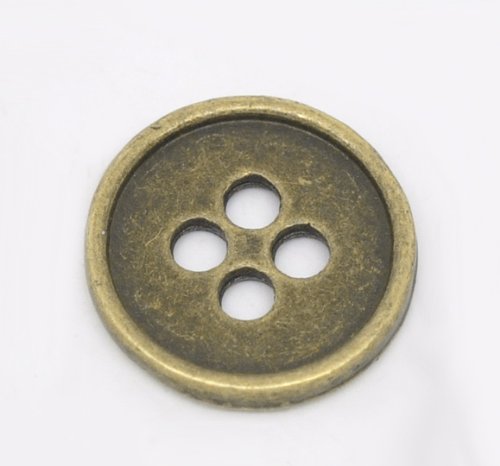 10 Stück – Antik Bronze Vintage Stil Metall 15 mm runde Annähknöpfe. 4 Nählöcher. Für Kartenherstellung, Scrapbooking, Bling, Kleidungsreparatur. von QPSupplies