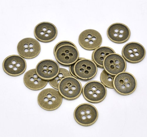 10 Stück – bronzefarbene antike Vintage-Metallknöpfe, 25 mm, rund, 4 Löcher, zum Nähen, Basteln von QPSupplies