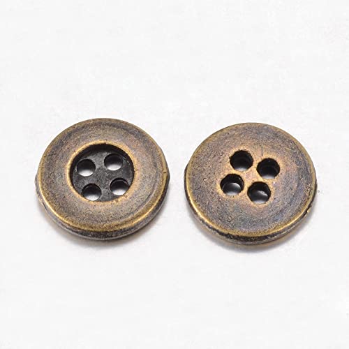 Knöpfe aus Metall, rund, 4 Löcher, Antik-Bronze, Vintage-Farbe, 15 mm, 10 Stück von QPSupplies