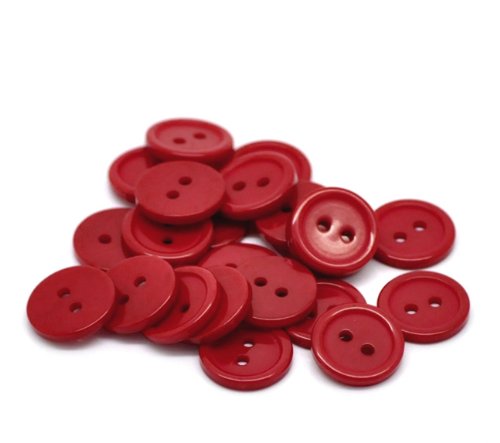 100 Stück – Rot runde Ridge 15 mm (2 Löcher) Harzknöpfe. Zum Nähen / Stricken von Kleidung von QPSupplies