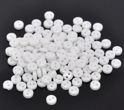 100 x klein 6 mm runde Nähpuppen Kleidung Handarbeiten Knöpfe., plastik, weiß, 6 mm von QPSupplies
