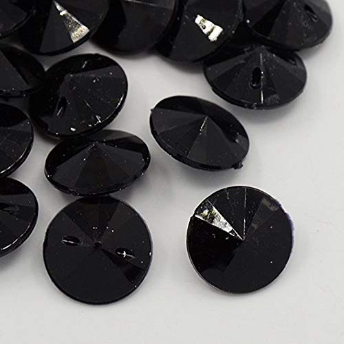 100 x schwarze Strass-Knöpfe, Kunststoff, Kristalleffekt, 15 mm, rund, 1 Loch, zum Nähen und Basteln von QPSupplies