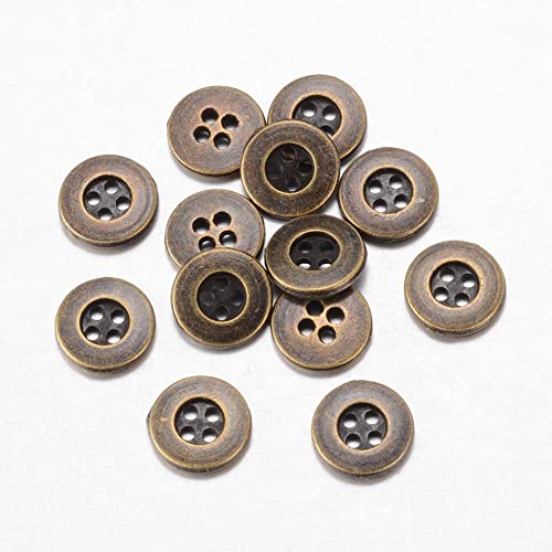 20 Stück - Runde Knöpfe aus Metall, 4 Löcher, Antik-Bronze, Vintage-Farbe, (11 mm) - Für zum Nähen von Kartenherstellung, Basteln von QPSupplies