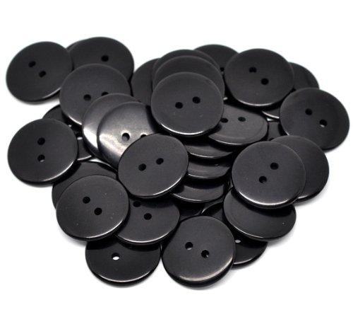 25 Stück – schwarze runde 23 mm Kunstharz-Nähknöpfe. 2 Löcher. Zur Herstellung von Karten, Kleidungsstücken und anderen Bastelarbeiten. von QPSupplies