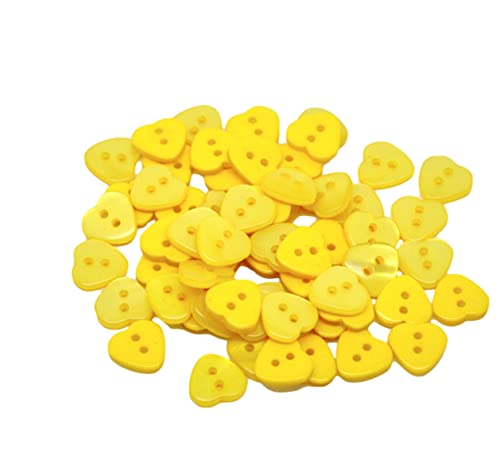 Knöpfe aus Kunstharz, Herzform, 11 mm x 12 mm, Gelb, 25 Stück von QPSupplies