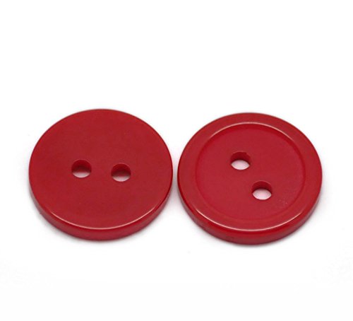 Knöpfe aus Kunstharz, rund, 15 mm, mit 2 Nählöchern, Rot, 25 Stück von QPSupplies