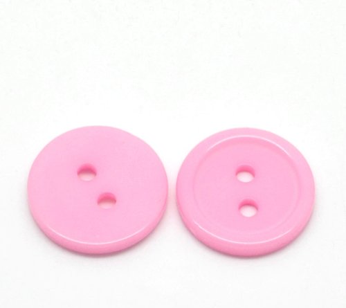25 Stück – rosafarbene, runde 15 mm ridge Harzknöpfe mit 2 Nählöchern. Für Kartenherstellung, Scrapbooking und andere Bastelarbeiten von QPSupplies