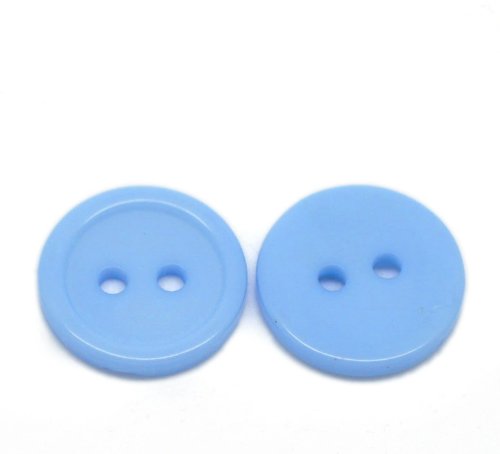 Knöpfe aus Kunstharz, rund, geriffelt, 15 mm, mit 2 Nählöchern, Blau, 25 Stück von QPSupplies