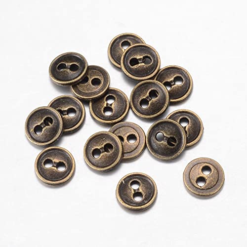 Knöpfe aus Metall, rund, gerillt, 2 Löcher, Antik-Bronze, Vintage-Farbe, 11 mm, 10 Stück Knöpfe aus Metall, rund, gerillt, 2 Löcher, Antik-Bronze, Vintage-Farbe, 11 mm, 10 Stück von QPSupplies
