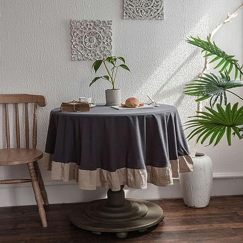 Französische einfache Rüschen-Tischdecke, Baumwoll-Leinen-Tischdecke, runder Teetisch, literarische Retro-Party-Dekoration von QQLADY