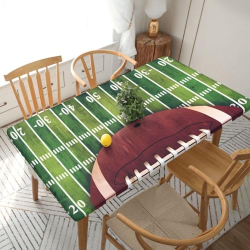 QQLADY American Football Feld und Ball, rechteckige Tischdecke, wasserdicht, elastisch, für 1,5 m Tische, abwischbare Tischdecke für Picknick, Camping, drinnen und draußen von QQLADY