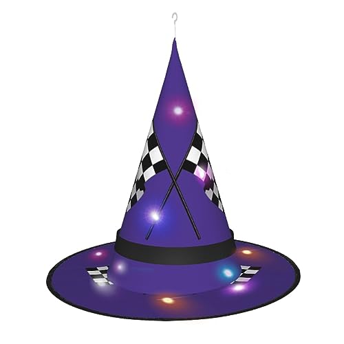 QQLADY Hexenhüte Formel Karierte Flaggen Frauen Halloween LED Lichter Hexen Hüte Hängende Zaubererhut DekorBeleuchtete Hexenhüte 2 Stück von QQLADY