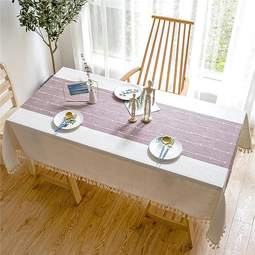 Streifen-Designs, solide dekorative Leinen-Tischdecke mit Quasten, rechteckige Tischdecke für Hochzeit, Esstisch, Teetischdecke von QQLADY