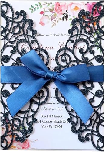 Hochzeitseinladungen,Personalisierte Hochzeitseinladungen,Save the Date Karten for Hochzeitsempfangseinladungen,50 Stück Karten Party Dekoration for Hochzeit Verlobung Jahrestag(Black) von QQNQQ