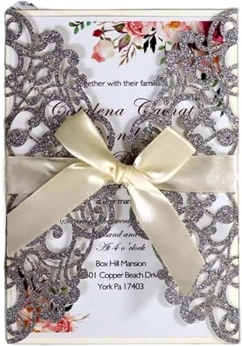 Hochzeitseinladungen,Personalisierte Hochzeitseinladungen,Save the Date Karten for Hochzeitsempfangseinladungen,50 Stück Karten Party Dekoration for Hochzeit Verlobung Jahrestag(Gray) von QQNQQ