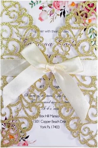 Hochzeitseinladungen,Personalisierte Hochzeitseinladungen,Save the Date Karten for Hochzeitsempfangseinladungen,50 Stück Karten Party Dekoration for Hochzeit Verlobung Jahrestag(Yellow) von QQNQQ