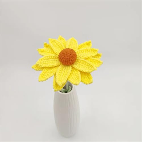 QQNQQ Häkelblume, Häkelpflanzen, Handgehäkelte Kunstblumen, Lavendel, Chrysanthemen, Strauß, Heimdekoration, Garnsträuße(Golden Yellow) von QQNQQ