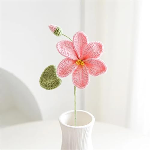 QQNQQ Häkelblume, Häkelpflanzen, Handgemachter Häkelstrauß Paulownia Blume Wohndekoration Gestrickte Kunstblumen(Pinrk with Bud) von QQNQQ