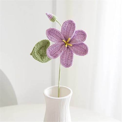 QQNQQ Häkelblume, Häkelpflanzen, Handgemachter Häkelstrauß Paulownia Blume Wohndekoration Gestrickte Kunstblumen(Purple with Bud) von QQNQQ