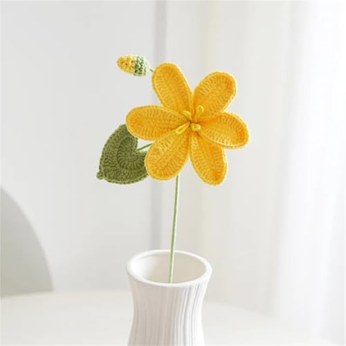 QQNQQ Häkelblume, Häkelpflanzen, Handgemachter Häkelstrauß Paulownia Blume Wohndekoration Gestrickte Kunstblumen(Yellow Strap Bud) von QQNQQ