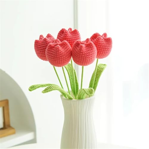 QQNQQ Häkelblume, Häkelpflanzen, Simulationsstrauß, Häkeltulpenblume, Stricken, Kunstblumen(Dark Pinrk) von QQNQQ