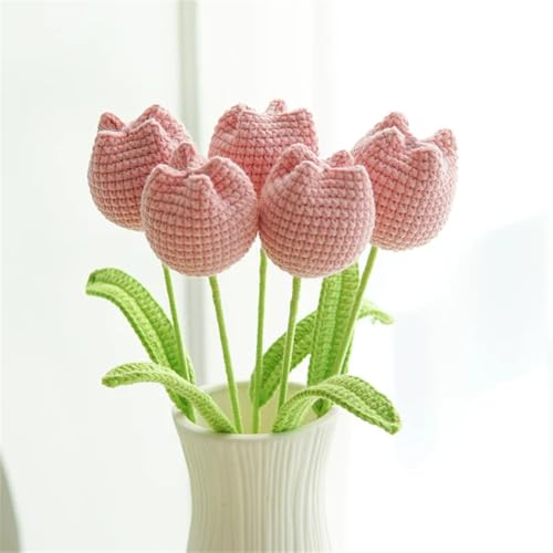 QQNQQ Häkelblume, Häkelpflanzen, Simulationsstrauß, Häkeltulpenblume, Stricken, Kunstblumen(Light Pinrk) von QQNQQ