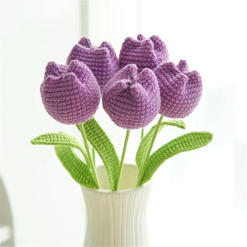 QQNQQ Häkelblume, Häkelpflanzen, Simulationsstrauß, Häkeltulpenblume, Stricken, Kunstblumen(Medium Purple) von QQNQQ