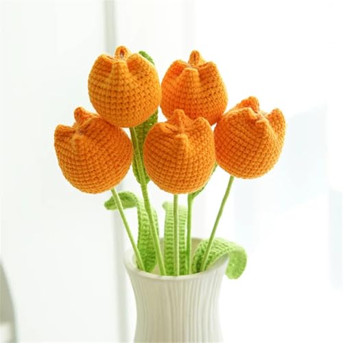 QQNQQ Häkelblume, Häkelpflanzen, Simulationsstrauß, Häkeltulpenblume, Stricken, Kunstblumen(Orange) von QQNQQ