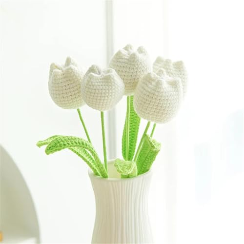 QQNQQ Häkelblume, Häkelpflanzen, Simulationsstrauß, Häkeltulpenblume, Stricken, Kunstblumen(White) von QQNQQ