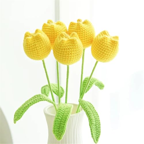 QQNQQ Häkelblume, Häkelpflanzen, Simulationsstrauß, Häkeltulpenblume, Stricken, Kunstblumen(Yellow) von QQNQQ
